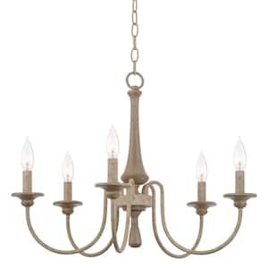 Sherbrooke 60-Watt 5-Light Wood French Country Chandelier, No Bulb Included