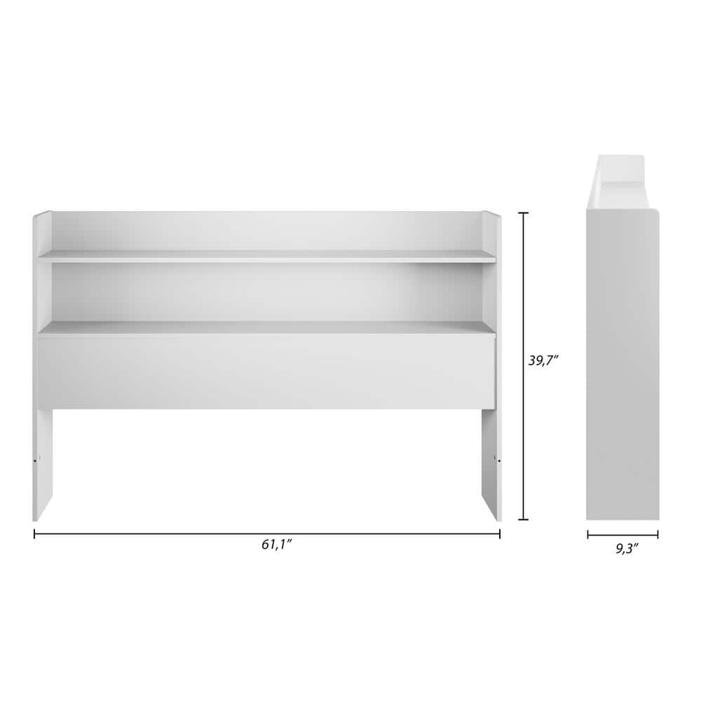 White Queen Wood Bookcase Headboard with Storage