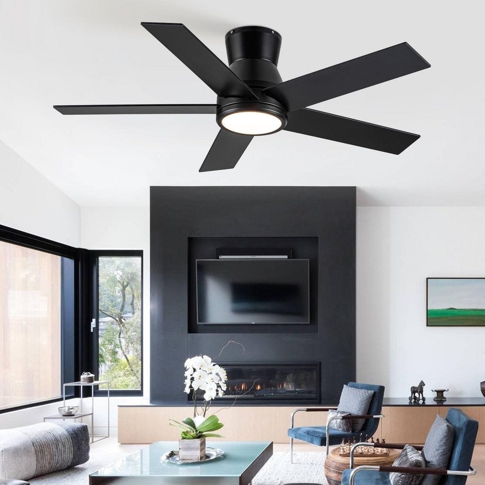 52 in. Indoor Matte Black 5 Durable ABS Blades Flush Mount Standard Ceiling Fan with LED Light Kit and Remote Control price history on PriceWatchPro