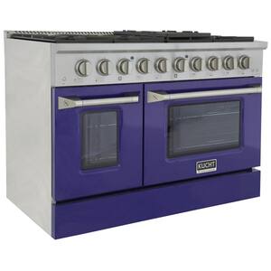 48 in. 6.7 cu. ft. Double Oven Dual Fuel Range with Gas Stove and Electric Oven with Convection Oven in Blue
