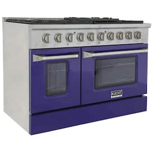 Pro-Style 48 in. 6.7 cu. ft. Double Oven Natural Gas Range with 8 Burners in Stainless Steel and Blue Oven Doors
