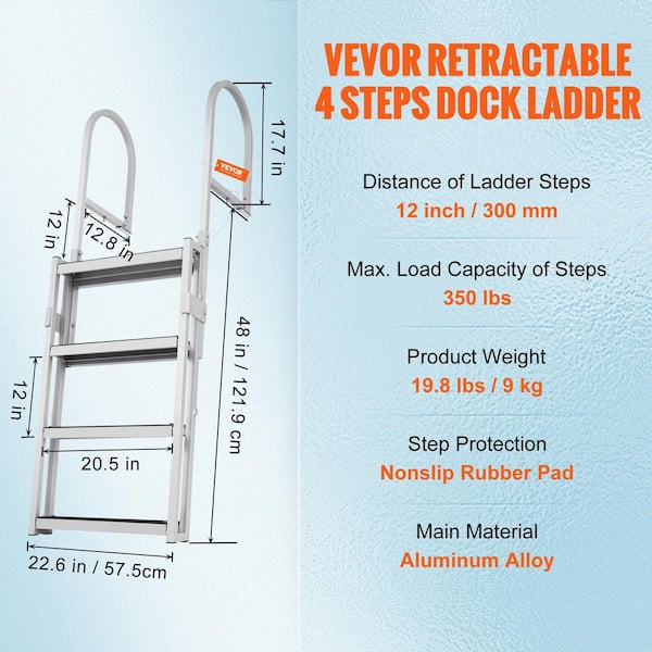 4-Step Retractable Dock Ladder 350 lbs. Aluminum Alloy Pontoon Boat Ladder  for Above Ground Pool