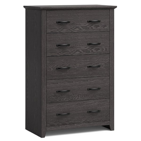 5 Drawer Dresser 2024 Tall Chest of Drawers Storage Organizer, Black