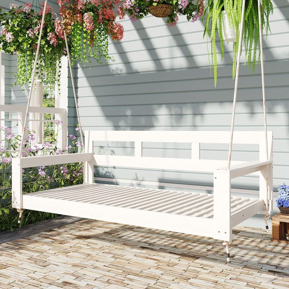 Patio Wood Twin Size Porch Swing Daybed, Garden Swing Bench