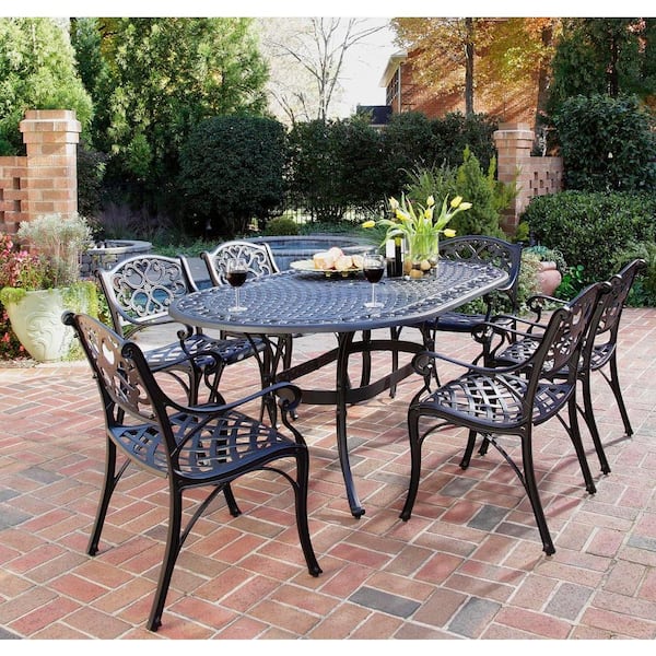 Homestyles Biscayne Black 7 Piece Patio Dining Set 5554 338 The Home Depot