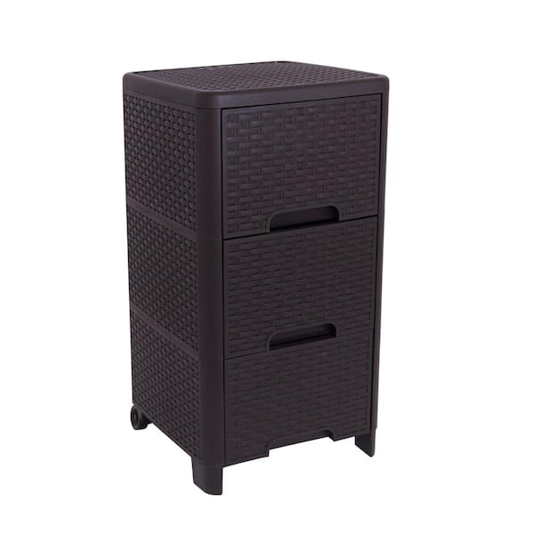 Modern Homes Rattan Style 3 Drawer Unit in Brown