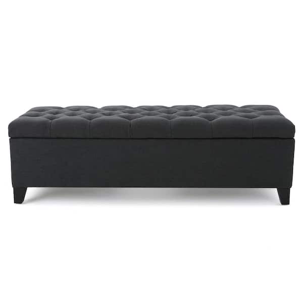 Noble House Dark Gray Tufted Fabric Storage Bench