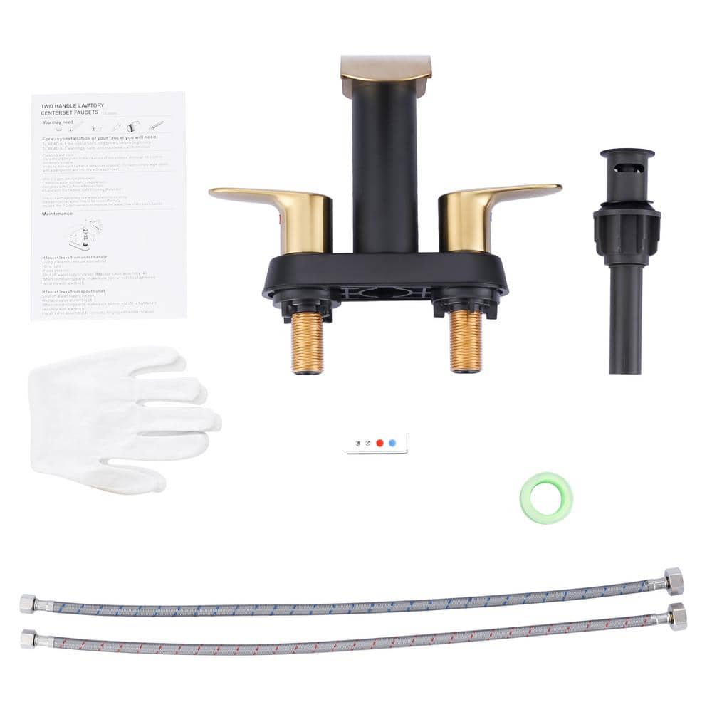 Gold and Matte Black Stainless Steel Double Handle Waterfall Bathroom Faucet