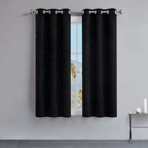 Faux Suede Black Polyester Solid 38 in. W x 63 in. L Grommet Room Darkening Curtains (Set of 2)