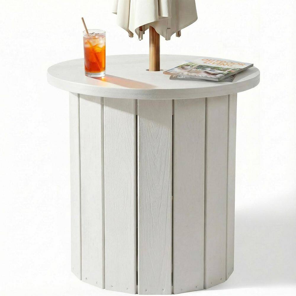 White Round Plastic 21 in. Outdoor Umbrella Side Table with Wider Top price history on PriceWatchPro