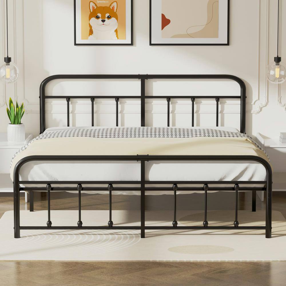 King Size Bed Frame w/ Headboard, Heavy Duty Platform Bed Frame, No Box Spring Needed, Under Bed Storage Space, 76.7in.W