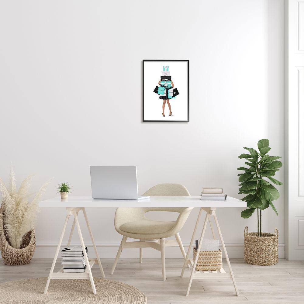 Fashionista Woman Shopping Chic Glam Bags Black Framed Canvas Print