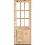 36 in. x 96 in. Craftsman 9-Lite Clear Beveled Glass Right-Hand Inswing Unfinished Knotty Alder Prehung Front Door