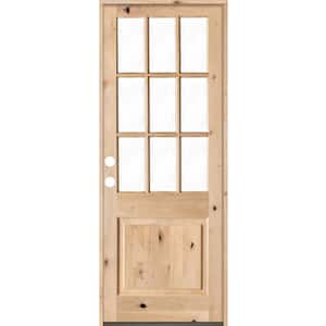 42 in. x 96 in. Craftsman 9-Lite Clear Beveled Glass Right-Hand Inswing Unfinished Knotty Alder Prehung Front Door