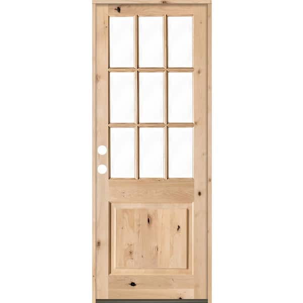 Krosswood Doors 42 in. x 96 in. Craftsman 9-Lite Clear Beveled Glass Right-Hand Inswing Unfinished Knotty Alder Prehung Front Door