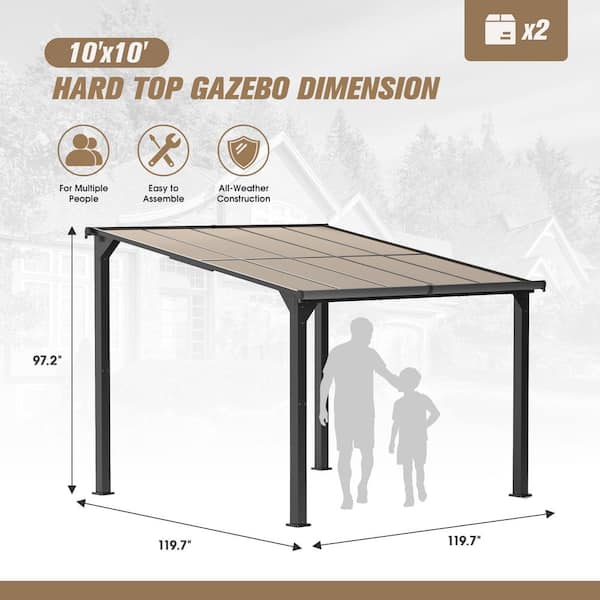 10 ft. x 10 ft. Frosted Gray Outdoor Awnings Sunlight Panels for Patios Decks Backyards