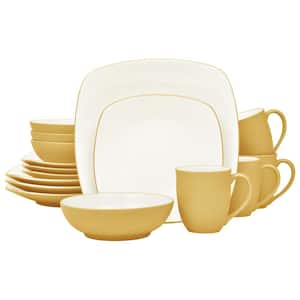 Colorwave Mustard 16-Piece Square (Yellow) Stoneware Dinnerware Set, Service For 4
