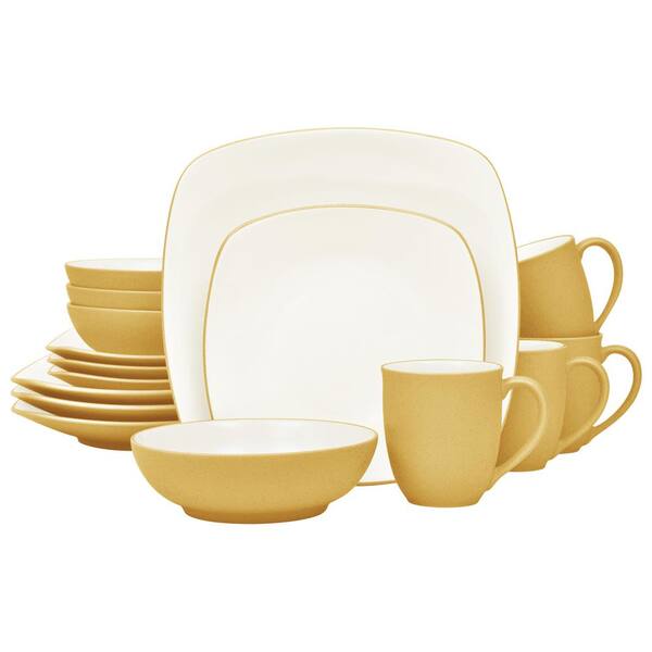 Noritake Colorwave Mustard 16-Piece Square (Yellow) Stoneware Dinnerware Set, Service For 4