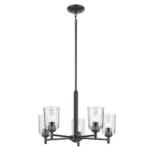 Shailene 23.75 in. 5-Light Olde Bronze Traditional Clear Glass Shaded Bell Chandelier for Dining Room