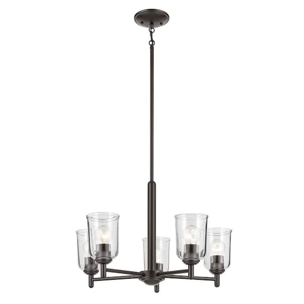 KICHLER Shailene 23.75 in. 5-Light Olde Bronze Traditional Clear Glass Shaded Bell Chandelier for Dining Room