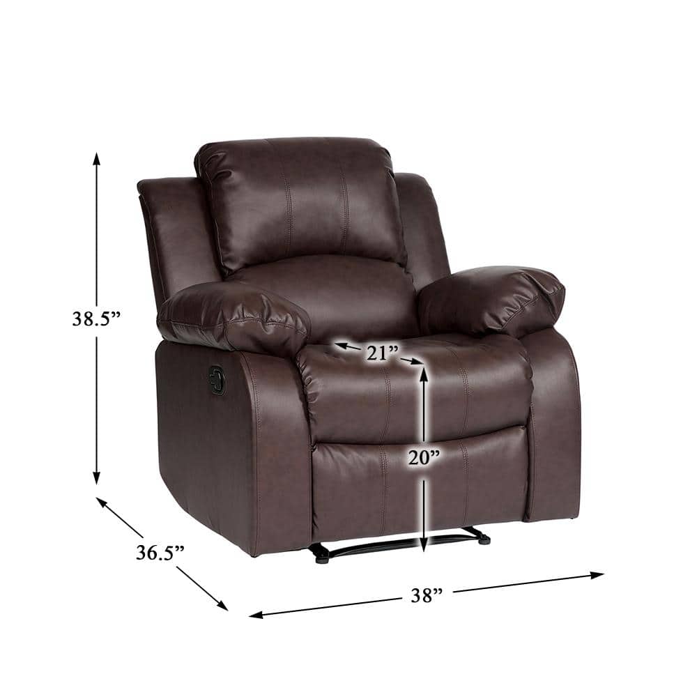 Contemporary Wood & Brown Leather Recliner Chair, 38"