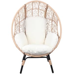 Natural PE Wicker Outdoor Lounge Chair with 4 White Cushion Oversized Indoor Outdoor Lounger Patio Egg Chair