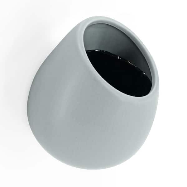 Arcadia Garden Products Round 3 1/2 in. x 4 in. Light Grey Ceramic Wall Planter