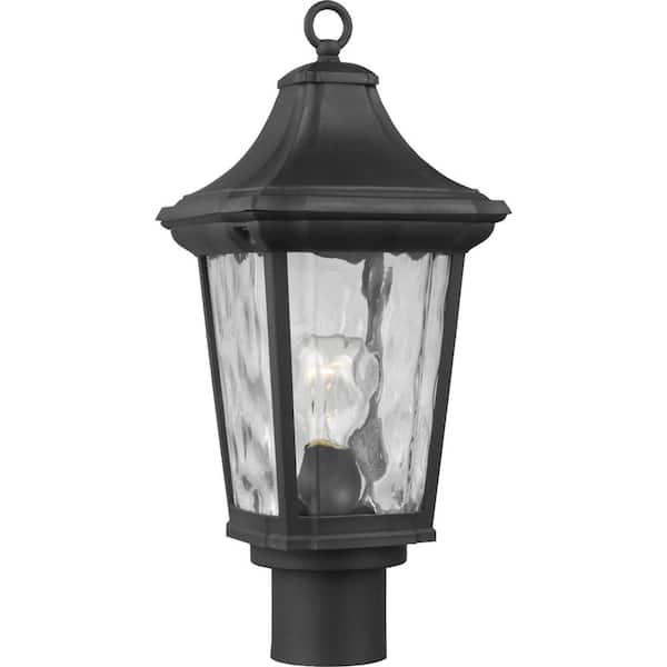 Progress Lighting Marquette Collection 1-Light Textured Black Clear Water Glass New Traditional Outdoor Post Lantern Light