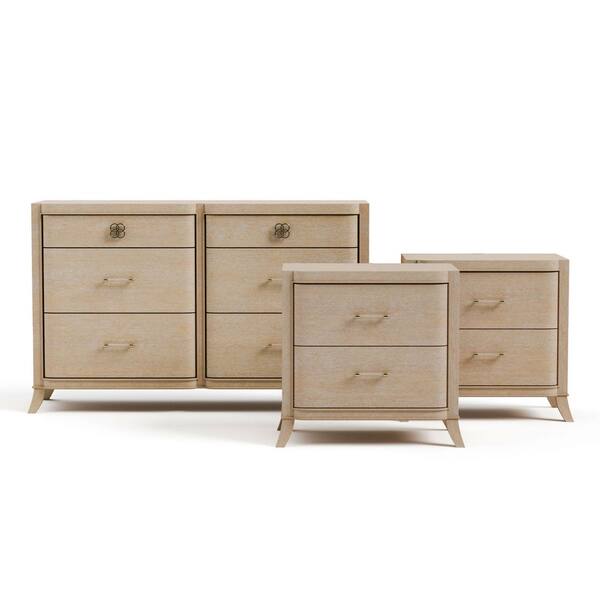 Ellington 3-Piece Natural Oak 2 Drawer 30 in. W Set of 2 Nightstands and Dresser with Soft Curved Edges
