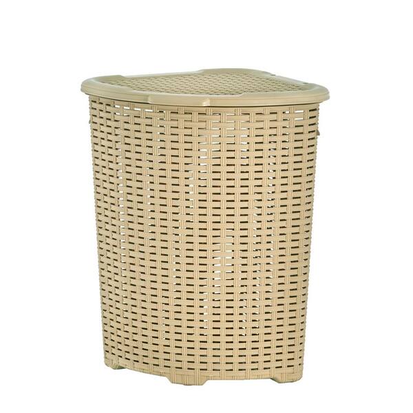 SUPERIO Superior Beige 50 l Wicker Corner Hamper with Lid and Indoor ...