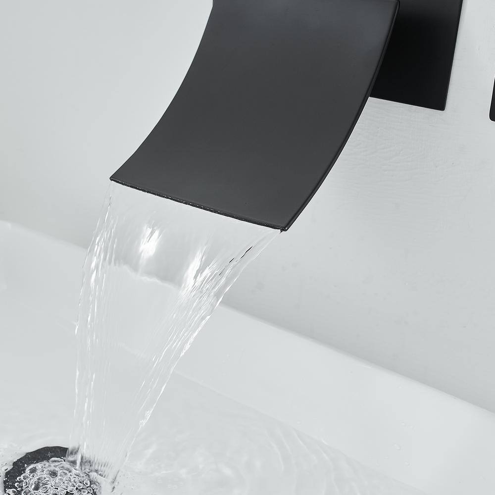 Matte Black Wall-Mount Single Handle Waterfall Bathroom Faucet