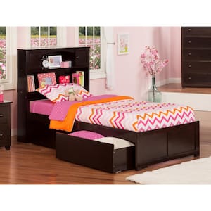 Newport Espresso Twin Solid Wood Storage Platform Bed with Flat Panel Foot Board and 2 Bed Drawers