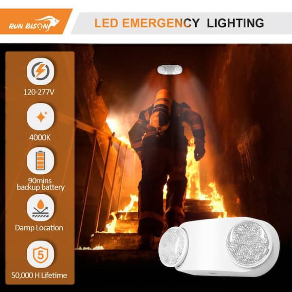 RUN BISON White 2-Head Integrated LED Emergency Light with 3.6