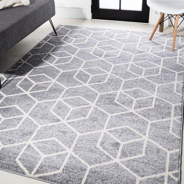Tumbling Blocks Modern Geometric Light Gray/White 3 ft. x 5 ft. Area Rug