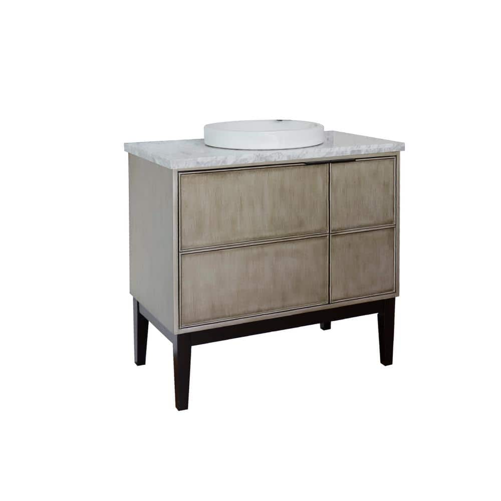 Scandi 37 in. W x 22 in. D Bath Vanity in Brown with Marble Vanity Top in White with White Round Basin -  Bellaterra Home, BT500-LN-WMRD