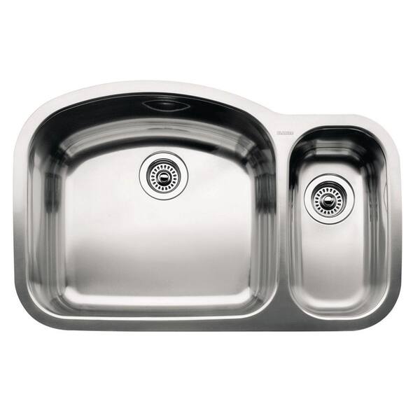 Blanco WAVE Undermount Stainless Steel 32 in. 75/25 Double Bowl Kitchen Sink