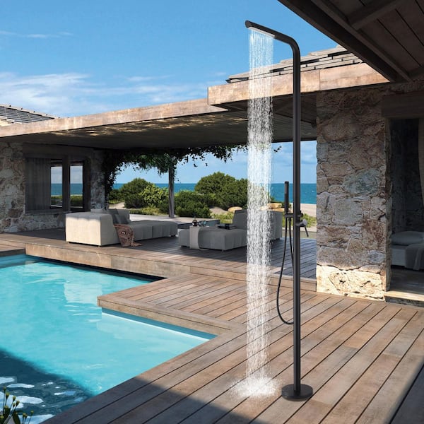 2-Handle Outdoor Freestanding Shower Faucet Kit Floor Mount Shower System Kit with 1.8 GPM Hand Shower in Matte Black