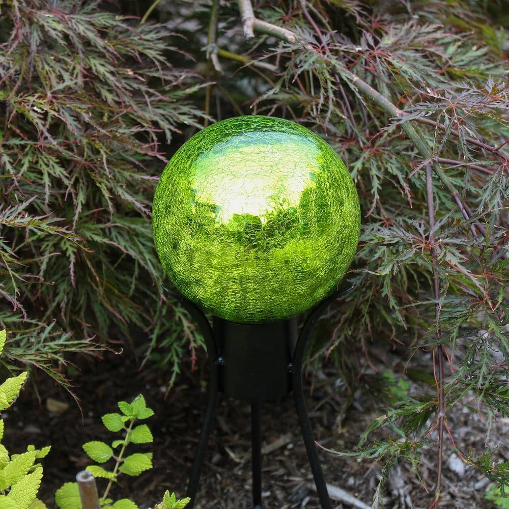Fern Green Crackle Glass Gazing Globe with Hand Forged Stand