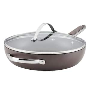 Professional 12 .25 in. Hard Anodized Aluminum Nonstick Deep Frying Pan Charcoal with Lid