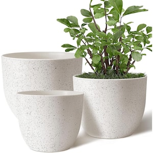 Modern 10 in. L x 10 in. W x 7.7 in. H Speckled White Plastic Round Indoor Planter (3-Pack)