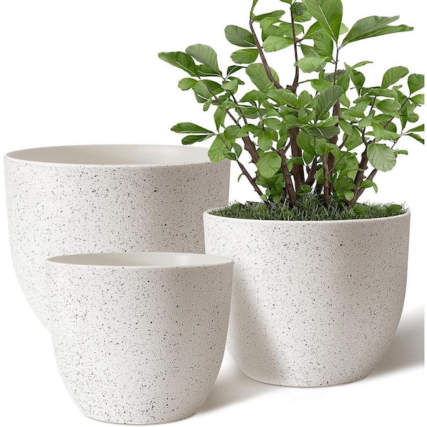 ITOPFOX Modern 10 in. L x 10 in. W x 7.7 in. H Speckled White Plastic Round Indoor Planter (3-Pack)