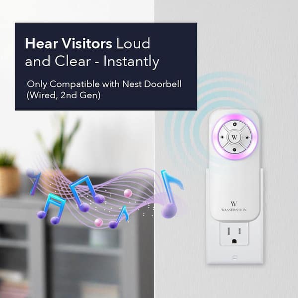 Wasserstein Nest Doorbell Chime with Wired Transmitter (White) for