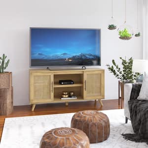 57 in. Campbell Oak TV Stand Fits TVs up to 60 in. with Woven Cane Door Panels