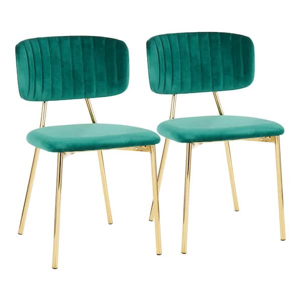 Lumisource Bouton Gold and Green Velvet Dining Chair (Set of 2)