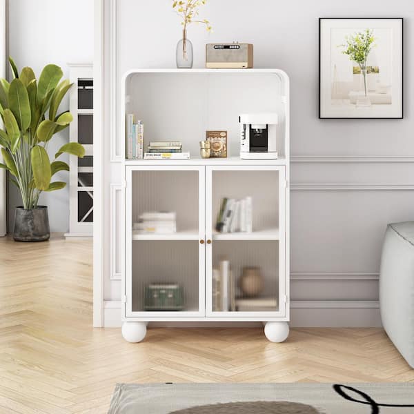 45.28" H Storage Cabinet, Freestanding Display Storage Cabinet with Glass Door and Shelves for Bathroom,Kitchen in White