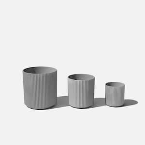 Demi Round Gray Plastic Planter Bundle (12 in. 16 in. 20 in.)