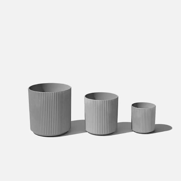 Veradek Demi Round Gray Plastic Planter Bundle (12 in. 16 in. 20 in.)