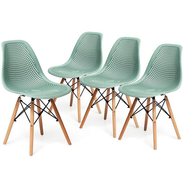 Costway Green Plastic Hollow Out Chair Mid Century Modern Wood-Leg Seat
