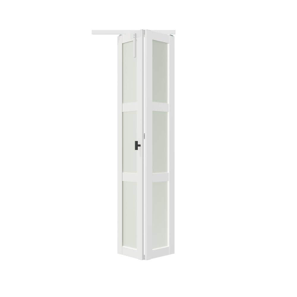 24 in. x 80 in. White Finished MDF Bifold Door with Frosted Glass