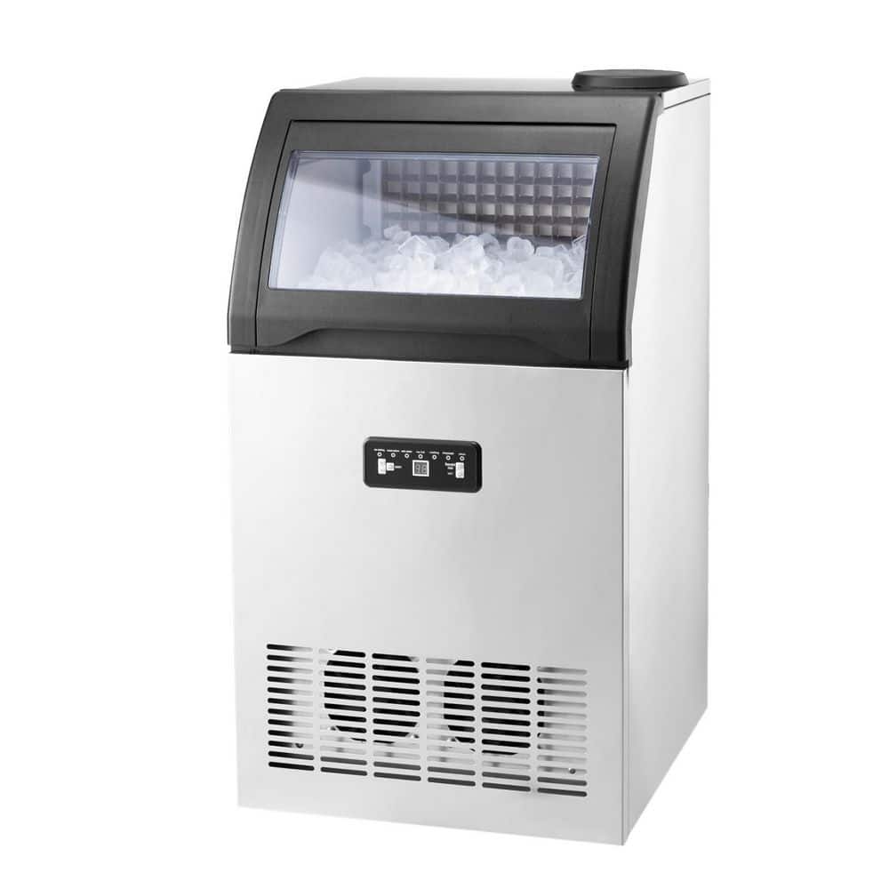 17 in.W 130lbs/24H Commercial Ice Maker with 33lbs Storage Full Size Cubes LED Display Self-Cleaning Freestanding Silver
